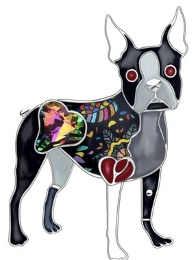 Boston Terrier Lapel Pin Black Multi Enamel 1.5" x 1.2"
